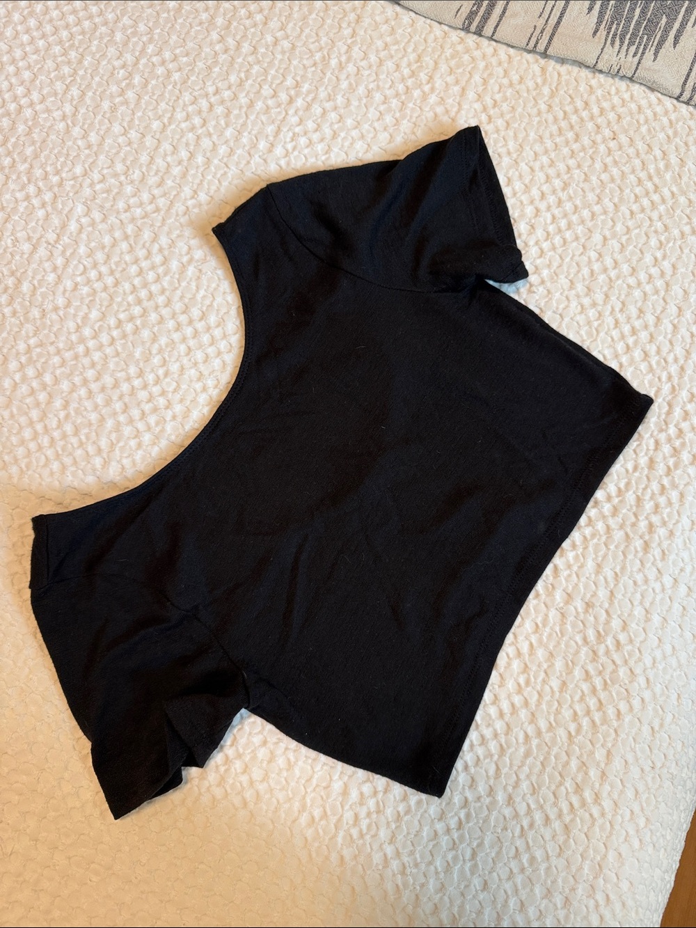 Wilfred Black Off-Shoulder Crop Top, tight knit material